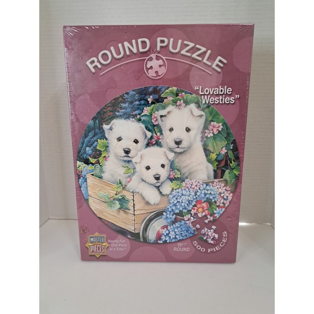 Master Pieces "Lovable Westies" 500 Pieces 19.5" Round Puzzle New Sealed